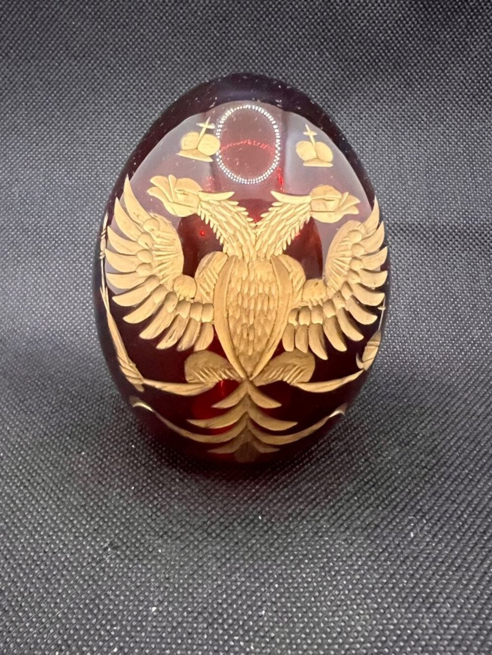Russian imperial revival Ruby glass egg monogram E cut glass gold gilt - Picture 10 of 10